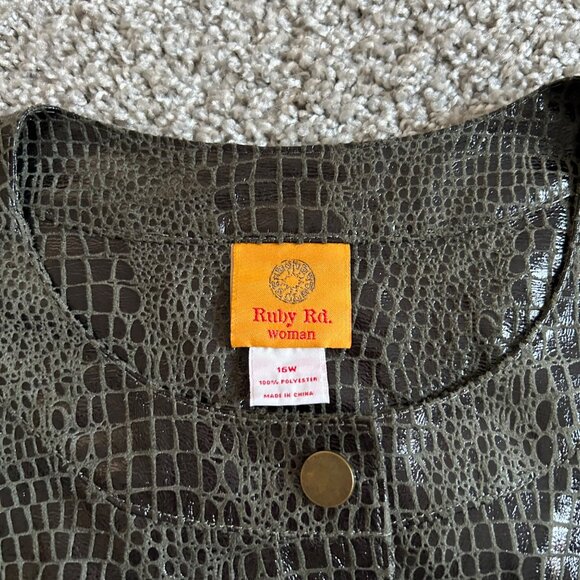 Ruby Rd. Womens Sz 16 W Black Croc-Embossed Button-Down Jacket 3/4 Sleeves - Picture 4 of 11